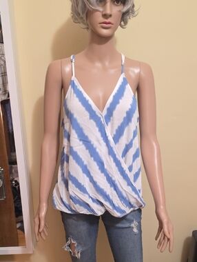 Blue & White Striped Surplice Cami Top